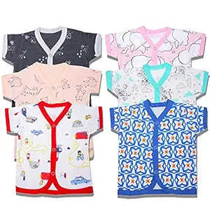 Baybee Baby Boys and Baby Girls Baby Cotton Jhabla/100% Cotton Baby Unisex Regular Fit Clothing Set - Baby Top Jablas/Newborn Baby Dress T-Shirt, V-Neck Shirts, Assorted Colour Pack of 6 (3-6 Months)