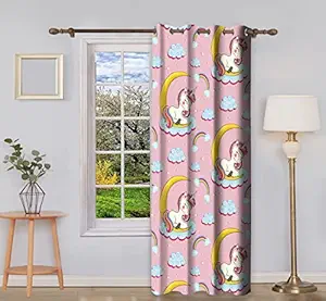RIYANSH Sales 3D Digital White/Multi Star Printed Polyester Fabric Beautifully Kids Design Curtains with Eyelet Ring for Kids Room & Children Room for Long Door-Pack of 1
