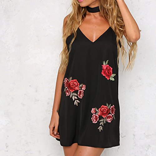 Damen Kleid!Sannysis Frau Rose Print Ärmelloses Minikleid (M, Schwarz) - 2