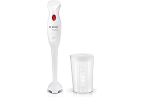 ‎BOSCH Bosch Stabmixer CleverMixx, abnehmbarer Mixfuß, Ergonomischer Griff, leichtes Gehäuse, 4-Klingen-Messer, einfache Reinigung, 400 W, weiß/rot, MSM14000