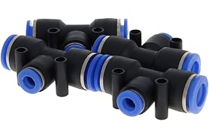 OTHMRO 4 Stück PEG10-6 T-Push-to-Connect-Fitting, Kunststoff-3-Wege-T-Stück mit reduzierenden 10 mm auf 6 mm pneumatischen Steckern, blau