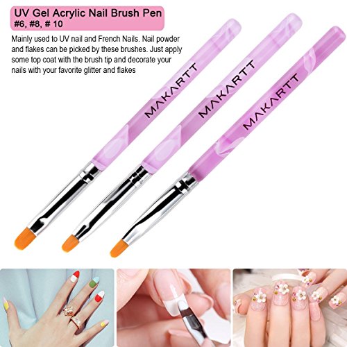 MAKARTT 7 Stücke/Set 2 Flach UV Gel Pinsel Set Acryl Nagelkunst Nail Art Painting Draw Brush Pen Set Tips Builder - 7
