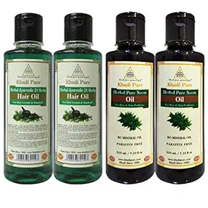 Khadi Pure 21 Herbs & Neem Sls Hair Oil, 210 ml (Pack of 4)