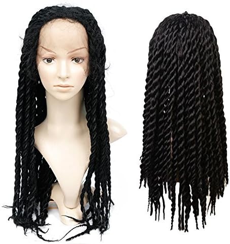 Synthetic Braided Lace Front Wigs African American Twist Braids wigs for Black Women Natural Black Color (24 Inch)