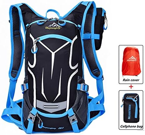 Cycling Backpack Waterproof Bike Shoulder Bag Lightweight Outdoor Sports MTB Riding Backpack Hydration Compatible for Hiking Running Camping with Rain Cover 18L (Blue)