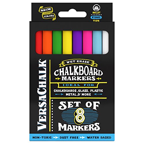 Marcadores de Tiza Líquida de VersaChalk - Lapiceras Delebles A Base de Agua No-Tóxicas Pizarra Vidrio (Conjunto de Colores Finos de Neón)
