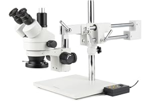 AmScope - 3.5X-90X Trinocular Stereo Microscope, 0.5X and 2X Barlow Lenses, Boom Arm Stand + 144 LED 4 Zone Ring Light - SM-4TZ-144A