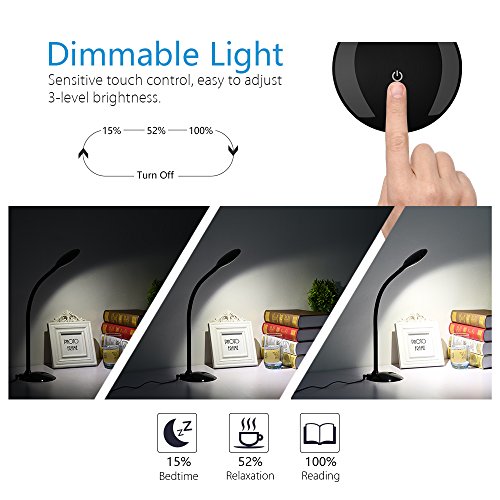 TopElek Dimmbare LED Schreibtischlampe Touchfeld Augenschutz Tischlampe (4W, 3-Level-Helligkeit, Schwarz) zum Lesen, Arbeiten, Lernen, Zuhause, Büro, Bibliothek. - 4