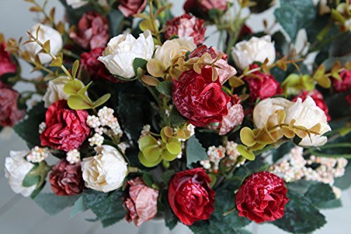 Künstliche Seiden-Blumen mit Stielen und Blättern, Rosen, Hochzeits-Dekoration, Sträuße, 2 Stück Red Coffee - 3