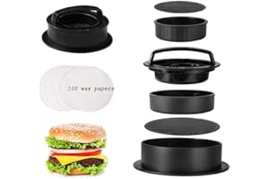 GENERIC Burger Press with 100 Wax Paper Sheets, 3 in 1 Nonstick Hamburger Press Patty and Burger Maker Kit for Different Sizes, Stuffed Burger Patty, Beef Burger for Delicious BBQ Grilling Burgers, Black
