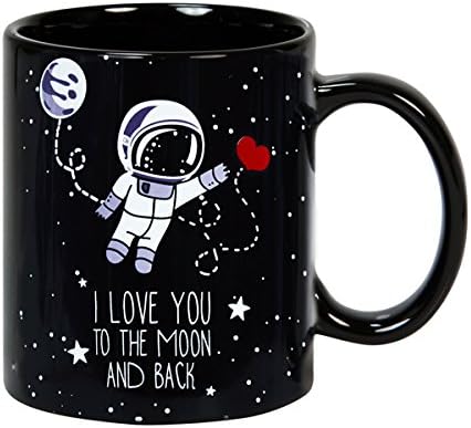 Breakfast Ceramic Black Mug 32 cl. "I love you to the Moon and Back" English Language To the Moon Design