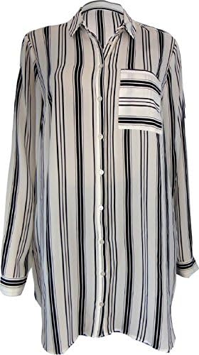 Women's White Black Striped Over Sized Longer Length Shirt Tunic (8)