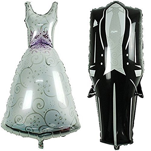 LAAT 2 PCS Romantische Hochzeit Dekorationen Ballons Braut und Bräutigam Kleid geformte Folien-Ballone für Heirat Jahrestag Karikatur - 9