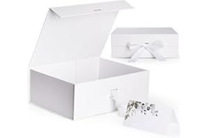 Scatola Regalo con Coperchio Bianco,GeeRic 29*22*10.5CM Scatola Regalo Fiocco+Biglietto Auguri Scatola Pieghevole Chiusura Magnetica Riutilizzabile Lusso Classica Confezione a Compleanno/Nozze/Natale