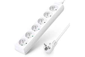Aigostar kwadratowa Listwy zasilające 6-gniazdami 16A 2P + E Nie wyłącznikiem, zabezpieczenie przed dziećmi, kablem 3m, biały