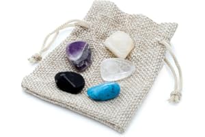 SOUTH COAST JEWELLERY Natural Healing Stones Crystals - Small Sets in Woven Pocket Bags - Amethyst Quartz - Relaxation Set