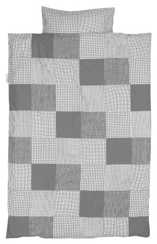 Taftan Patch Checks Duvet Cover Set 100 x 135cm for Cot (Grey)