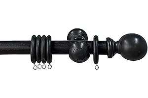 Amari Bargains Wooden Curtain Pole – Premium Quality Curtain Rail Poles – 28mm Fixed Length Multi Finials Curtain Pole Set with Rings, Suitable for Any Room (Dark Grey, 180cm)