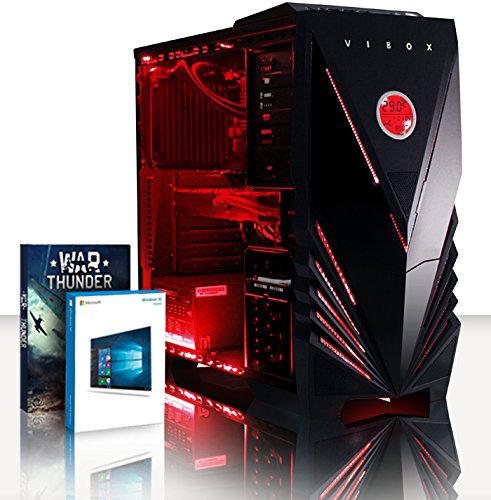 VIBOX Submission 29L Gaming PC - 4,2GHz AMD 8-Core Prozessor, Geforce GTX 1060, leistungsfähig, Wassergekühlter Desktop Gamer Computer mit Spielgutschein, Windows 10, Rot Innenbeleuchtung, lebenslange Garantie* (3,3GHz (4,2GHz Turbo) Superschneller AMD FX 8300 Octa-Core Prozessor CPU, Nvidia GeForce GTX 1060 3GB Grafikkarte, 32GB DDR3 1600MHz RAM, 1TB (1000GB) SATA III HDD 7200rpm Festplatte, Thermaltake Performer C AIO CPU Wasserkühler, 85+ Netzteil, Vibox rotes Gaming Gehäuse, AM3+ Mainboard)
