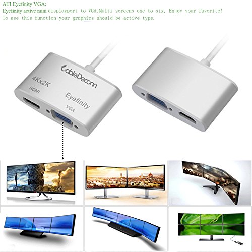 CableDeconn Mini DisplayPort V1.2 Thunderbolt auf HDMI 4 K * 2 K & VGA Konverter Adapter Kabel für Apple MacBook Pro, iMac, Macbook Air, Mac mini, Surface Pro, ThinkPad X1 – Mini DP zu HDTV Eyefinity VGA Adapter - 2