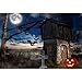 Produktbild OERJU 2,7x1,8m Halloween Hintergrund Ruhe in Frieden Grabstein Kürbis Fledermäuse Vollmond Holzhaus Hintergrund Halloween Party Fotografie Süßes oder Saures Kinder Party Banner Dekoration Porträt