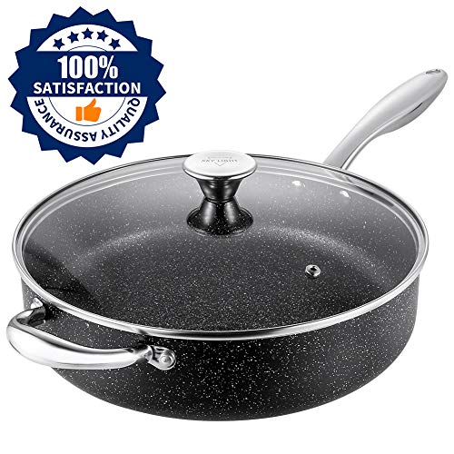 SKY LIGHT Sauteuse Antiadhésive 28cm/4L, Casserole en Aluminium avec Couvercle, Revêtement StoneTech, Poignée en Acier Inoxydable, Compatible Induction, va au Lave-Vaisselle