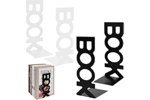 Zuxbolf 4 Pz Ferma Libri per Libreria,Reggi Libri in Metallo per Libreria,2 Paio Fermalibri Design,Reggilibri per Mensole Antiscivolo per Uffici, Scuole, Case, Biblioteche (Bianco e Nero)