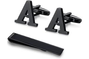 HONEY BEAR manschettenknöpfe & krawattennadel Krawattenklammer Set Initialen Buchstabe Herren Edelstahl Hochzeit Cufflinks Manschettenknopf Schwarz