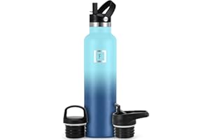 IRON °FLASK Insulated Water Bottle with Straw Lid Narrow - 710ml (3 Lids) - Cold 24hrs & Hot 12hrs Drinks - Double-Walled Stainless Steel Metal Leakproof Travel Sports Gym Camping & Hiking Hydration Flask