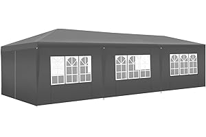 Tectake® Tendone per Feste Esterno, Gazebo con 8 Laterali e Finestre, Impermeabile, Anti-UVA - 900x300x250 cm - Grigio