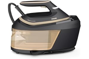 Philips Centrale Vapeur PerfectCare Série 6000 - Puissance 2400W, Effet Pressing 600g, Pression 8 bars, Technologie OptimalTEMP, Semelle SteamGlide advanced, Réservoir 1.8L, Noir/Doré (PSG6064/80)