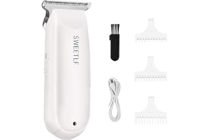 SWEETLF Mini Hair Clippers, Portable Hair Trimmer Rechargeable Hair Cutting Set with Stainless Blade & 3 Guide Combs Electric Clipper for Infants Toddler Children Women Men Pet (White)