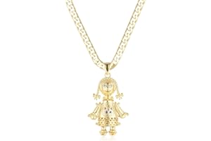 THE BLING KING Gold 3D Rag Doll Pendant with Multi Coloured Stones Luxury Finish and Detailing Large Pendant 18k Gold Plating Fine Jewellery (Pendant Length: 60mm, Width: 40mm)