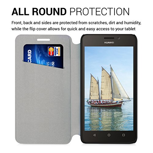 kwmobile Funda para Huawei Ascend Y635 - Carcasa  Plegable  para m  vil - Case con Tapa y  Soporte  en  Azul Claro 