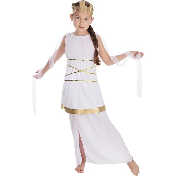 I LOVE FANCY DRESS Costume de déguisement pour filles, enfant romaine déesse grecque, costume scolaire rouge, robe et coiffe 4-14 ans