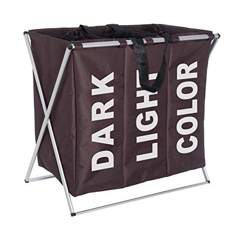 Wenko 3440013100 Wäschesammler Trio Braun - Wäschekorb, 130, Kunststoff - Polyester, 63 x 57 x 38 cm, Braun