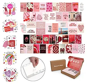 Decor & More - Peel-N-Stick Paper Wall Collage Kit | Room Decor Items for Girls & Bedroom Decoration Items - Self Adhesive Wall Posters Kit for Wall Decor (4 x 6 inches) -50 Pieces (Red)