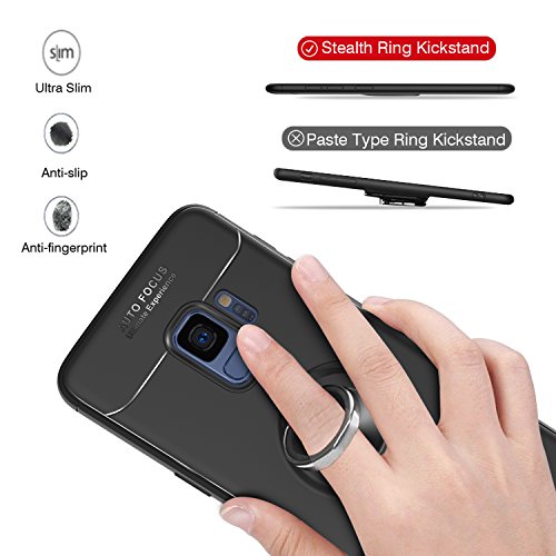 HandyhÃ¼lle Samsung Galaxy S9 HÃ¼lle mit HD- Schutzfolie,LeYi Neu Original Handy HÃ¼lle S9 HÃ¼lle Case mit Metall 360 Rotation Verstellbarer Ring Grip Stand Halter StÃ¤nder Personalized Design Kompatibel mit Magnetischer Autohalterung,UltradÃ¼nnen Ultra Slim Fit StoÃŸdÃ¤mpfung Anti-Scratch Silikon StoÃŸfÃ¤nger Bumper Anti-Fingerprint Soft Flexible TPU Smartphone SchutzhÃ¼lle fÃ¼r Samsung Galaxy s9 HandyhÃ¼lle Handycover Men JSZH-TPU Black