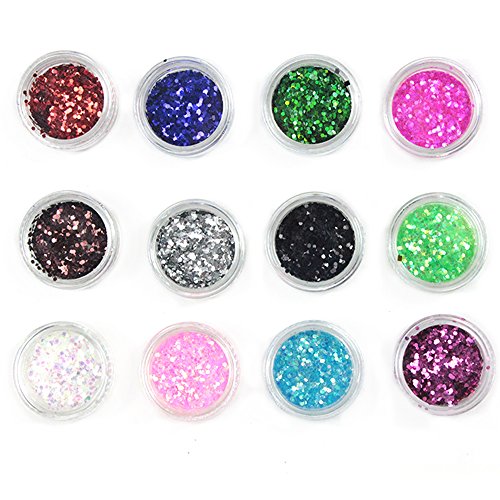Eleacc Nail Art Decoration Glitter Paillette Dust Powder (12 PCS- Small Hexagon)