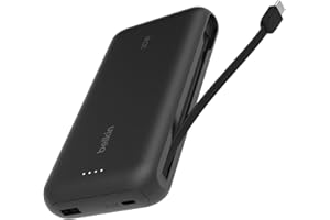 Belkin BoostCharge Batería Externa 20K, Carga rápida y Cable Integrado (PD 30 W), Power Bank, Cargador portátil USB-C Power Delivery para iPhone Serie 16, iPad Pro, Galaxy Serie S25 y Otros, Negro