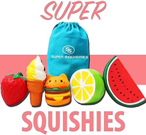 Squishy Fruit Pack Slow Rising Jumbo/Giant Soft Fruit Squishies Pack Of 5. Kawaii, Scented, Stress Relief Squishy Toys With Travel Bag Package
