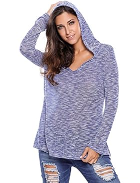 Nuovo da donna blu e bianco oversize con cappuccio jumper top maglione abbigliamento casual taglia L UK 12EU 40