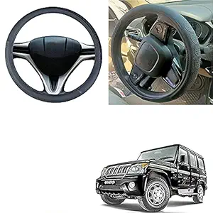 Auto Pearl - Ring Type Car Steering Wheel Cover Universal Genuine PU Non-Slip Natural Rubber Well Padded Grip Breathable Leatherite for - Bolero 2020 ( Snapon Circle Black)