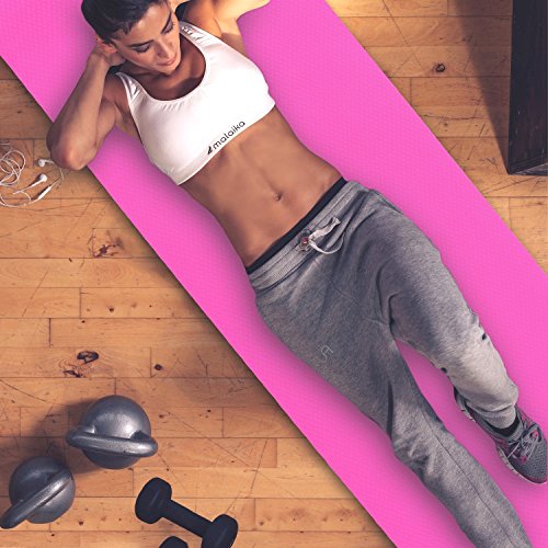 malaika | Yoga- und Fitnessmatte, Sportmatte | für Yoga, Pilates, Funktionales Training uvm. | inkl. Halte-Gurt, rutschfest, umweltfreundlich | in pink | 183*61cm - 3