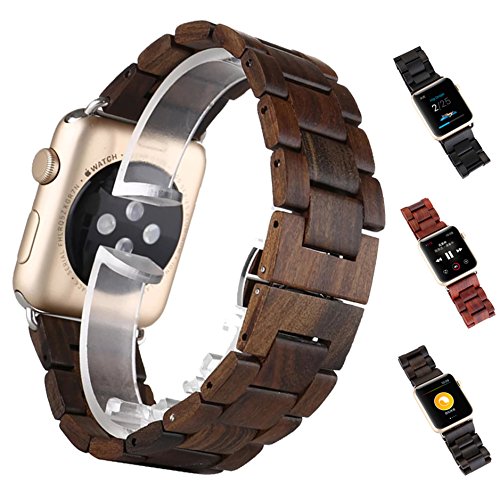 X-Cool 100% Umweltfreundlich Natürliche handgemachte Holz Armbanduhr Ersatzband Gurt Armband mit Adapter Doppel Faltschließe Buckle für Apple Armbanduhr