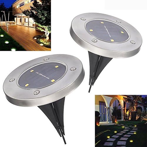 Solar Ground Light 4LED Spotlight Waterproof Garden Outdoor Light Sensor 4 PCS for Driveway Pathway Garden Terrace Court, stainless steel, Blanche2 0.25W 1.20V