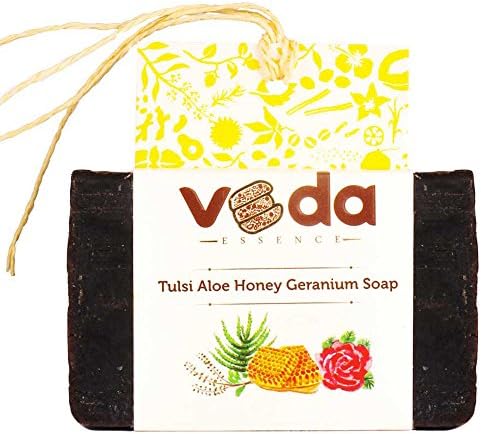 Veda Essence Chemical Free Tulsi Aloe Honey Geranium Natural Handmade Soap- 4.4 Oz