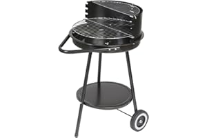 LOLAhome Barbacoa de carbón negra | De Ø47x78cm | Regulable 4 alturas, Doble parrilla Cocinar y Calentar, fácil montaje, fácil guardado | Para 8 comensales | Barbacoa jardín