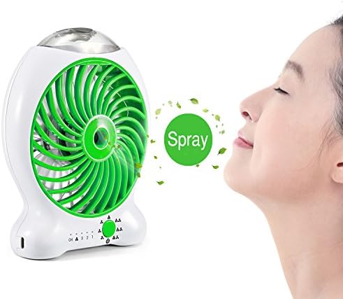 Magiclux Tech Portable 3-speed USB Misting Fan, Mini Adjustable Desk Fan with Moisturizing Humidifier Portable Rechargeable Battery Operated for Offices, Homes, Laptops, Cars, Outdoors, Camping, Travel, Gyms (green)