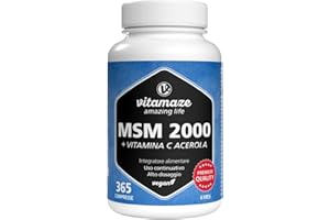 VITAMAZE - AMAZING LIFE MSM 2.000 mg Integratore Capelli e Ossa + Vitamina C Naturale, 360 Capsule di Metilsulfonilmetano (MSM Polvere Puro al 99,9%), Qualità Tedesca, Integratore senza Additivi non Necessari. Vitamaze®